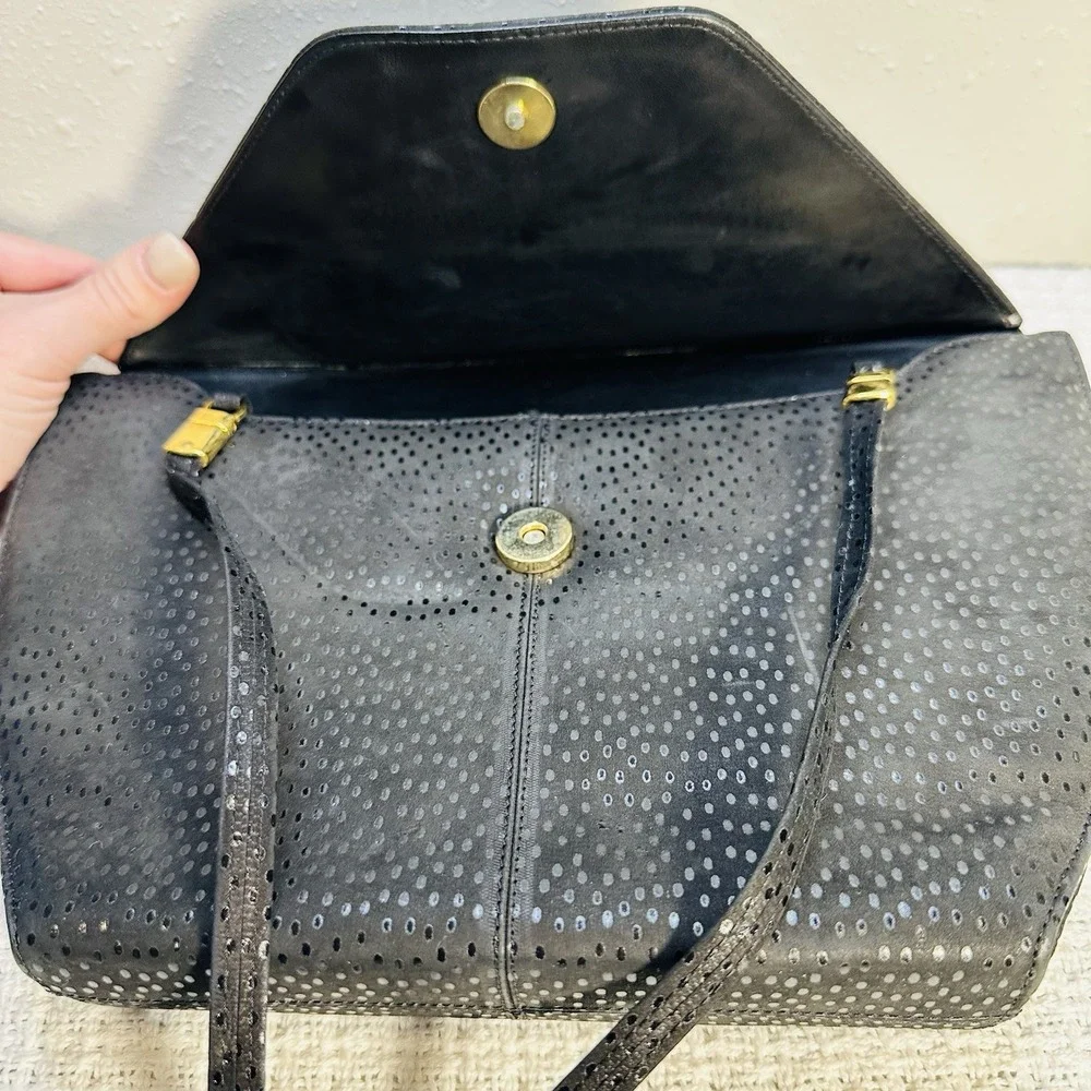 Vintage d'Rossana by‎ Charna Black Stingray Leather (Shagreen) Handbag – Gold